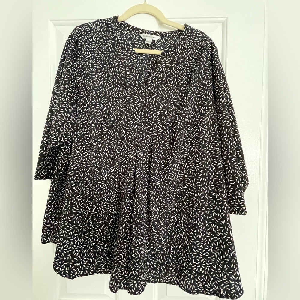 3/4 Sleeve Blouse - Black & Cream